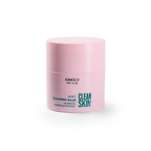 Po środku słoiczek kosmetyku Kimoco Clean Skin Soft Cleansing Balm na białym tle.